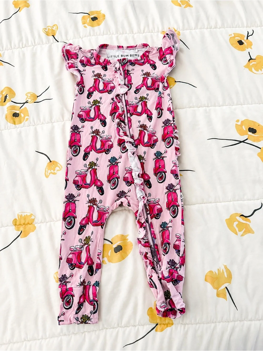 Bums and Roses Pink Scooter Print Ruffle One-Piece for Kids